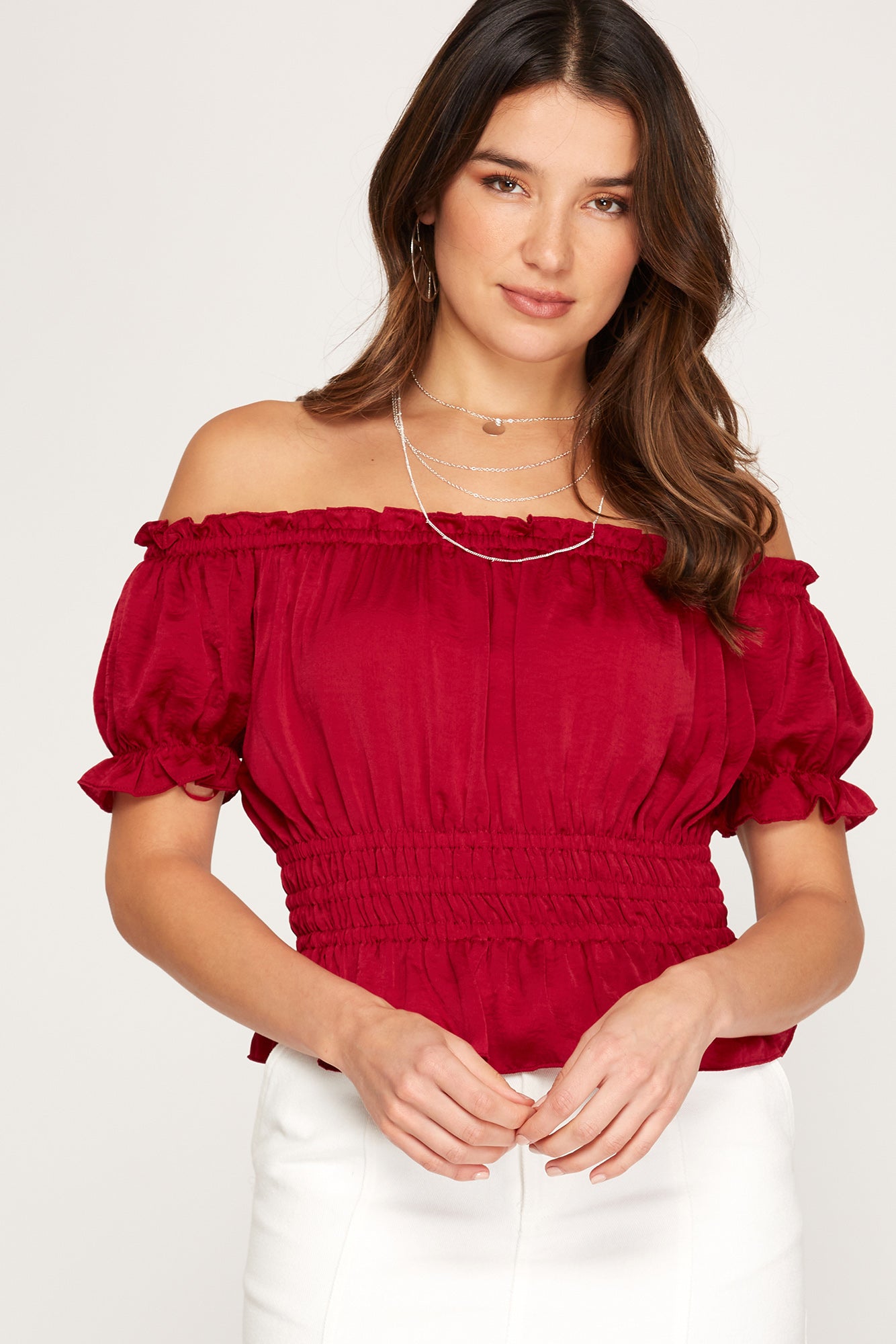 Off Shoulder Satin Top-SALE