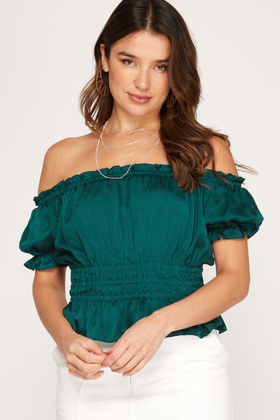 Off Shoulder Satin Top-SALE