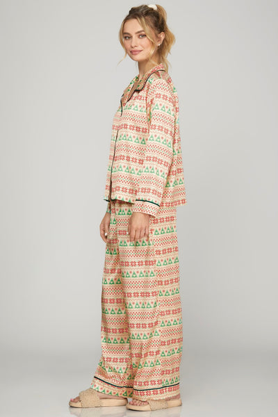 Satin Christmas Print PJ Bottoms