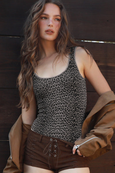 Leopard Scoop Neck Bodysuit
