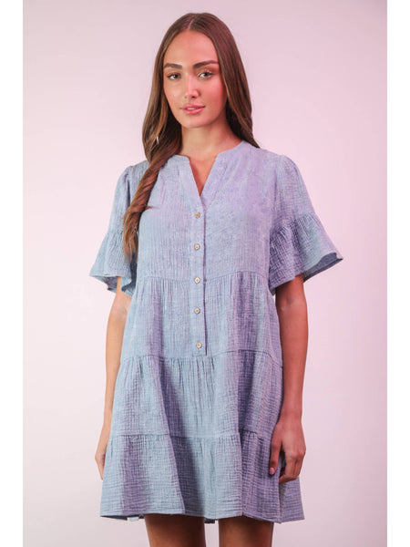 Mineral Washed Bell Sleeve Dress -