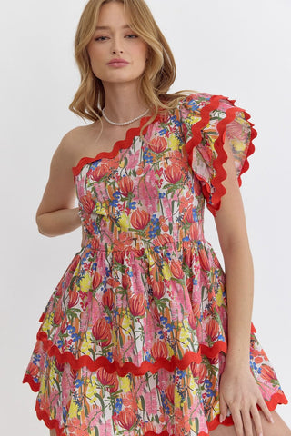 One Shoulder Ruffle Floral Dress