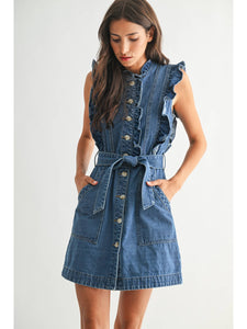 blair denim dress – River Rose Size:2XS - $190.00 Designer Wedding Dresses | 100% Cotton black shorts