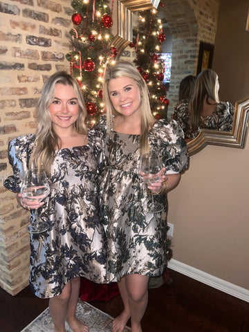 Metallic Jacquard Floral Dress