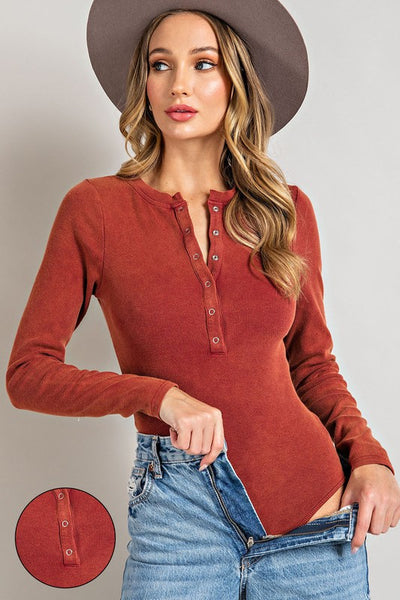 Mineral Washed Henley Bodysuit-SALE