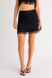 Satin Fringe Mini Skirt