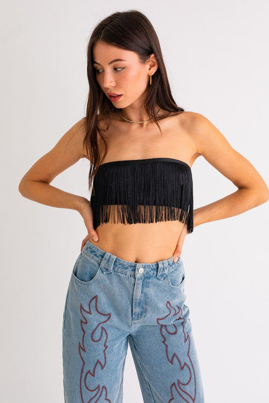 Satin Fringe Crop Top-SALE