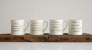 Stoneware Mugs with Coffee Sayings