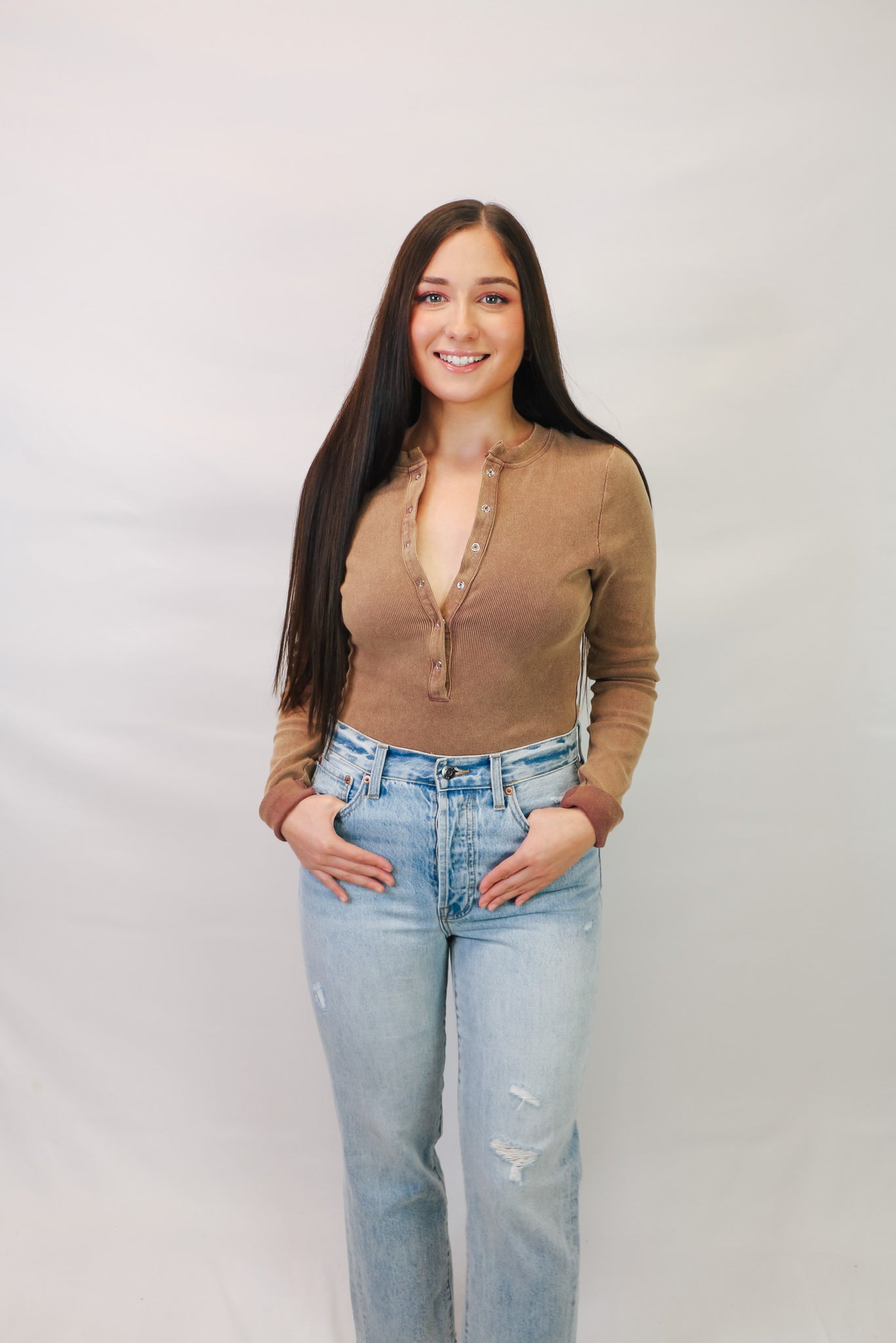 Mineral Washed Henley Bodysuit-SALE