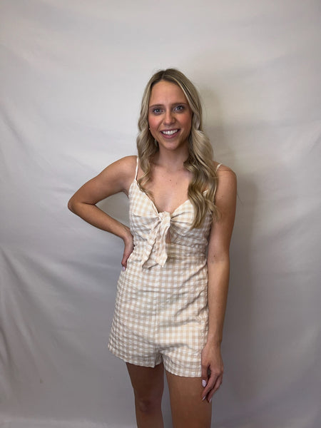 Gingham Bow Front Romper